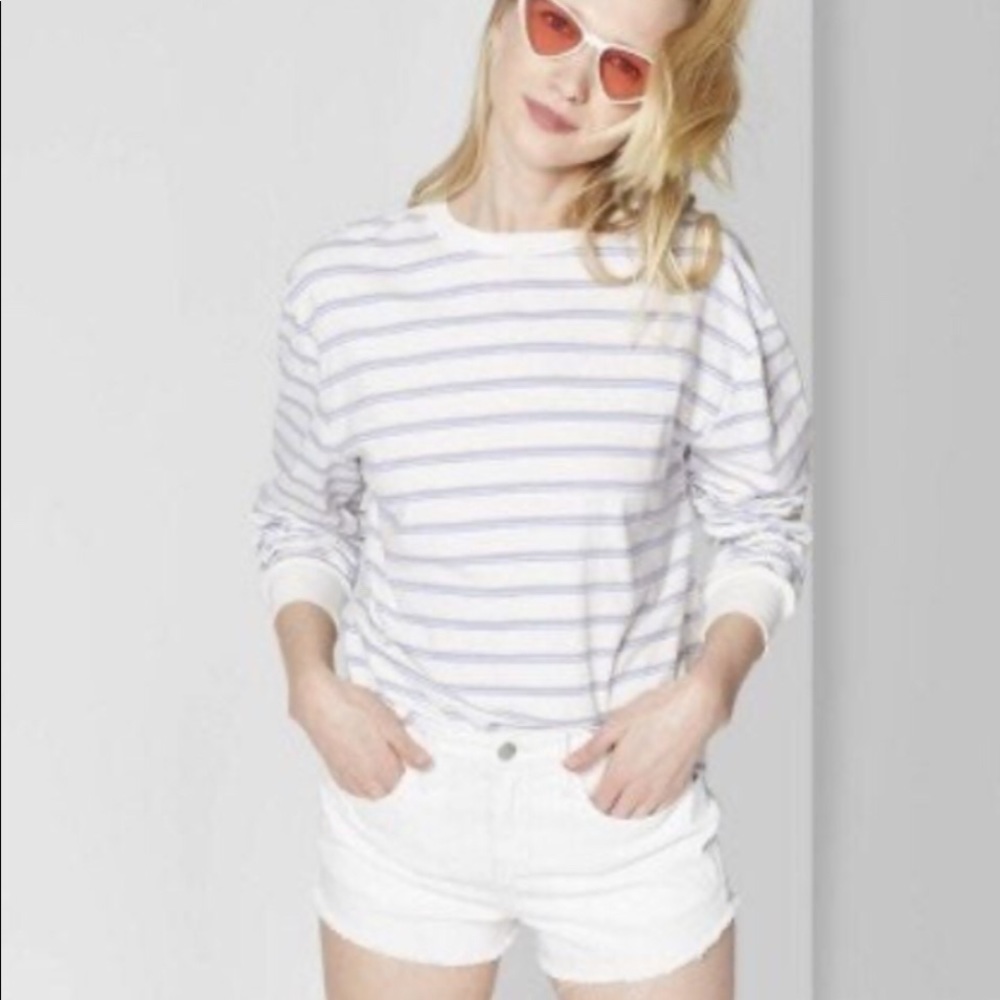 Wild Fable High Rise Fringed Hem White Jean Shorts